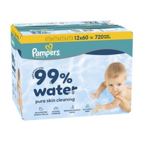 PAMPERS Aqua Pure 99% Water Baby Wipes, Μωρομάντηλα με 99% Νερό & Ήπια Λοσιόν για Αποτελεσματικό Καθαρισμό, Συσκευασία με Καπάκι -12X60TEM