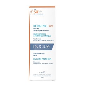 DUCRAY Keracnyl UV Fluide SPF50+, Λεπτόρρευστη Αντηλιακή Κρέμα για Δέρμα με Τάση Ακμής - 50ml