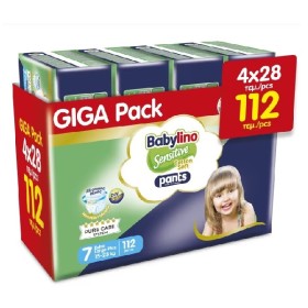 BABYLINO Sensitive Cotton Soft Pants/ No 7 Giga Pack 15-25kg, Βρεφικές Πάνες - Βρακάκι με Απαλό Κάλυμμα με Βαμβάκι 4X28 -112τεμ
