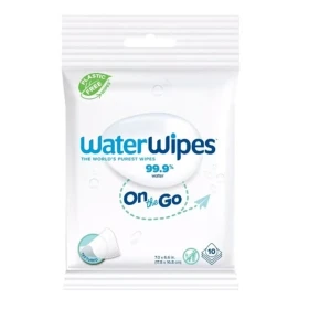 WATERWIPES On The Go, 100% Plastic-Free Baby Wipes, Άοσμα Μωρομάντηλα με 99.9% Νερό - 10τεμ