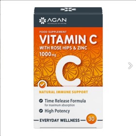 AGAN Vitamin C 1000mg With Rose Hips & Zinc, Βιταμίνη C 1000 mg Αγριοτριανταφυλλιά & Ψευδάργυρος - 30tabs
