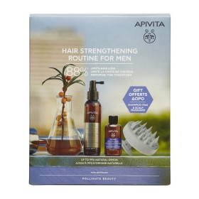 APIVITA Hair Strengthening Routine For Men, Αγωγή Ενδυνάμωσης των Μαλλιών για Άνδρες, Λοσιόν Kατά της Τριχόπτωσης - 150ml, Τονωτικό Σαμπουάν - 75ml & Δώρο Βούρτσα Μασάζ