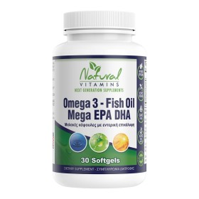 NATURAL VITAMINS Omega 3 Fish Oil Mega EPA DHA, Ω3 Λιπαρά - 30caps