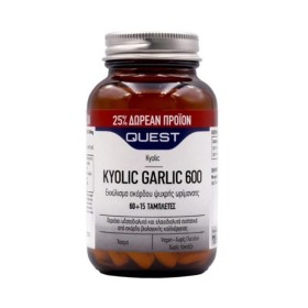 QUEST Kyolic Garlic Extract 600mg (60+ ΔΩΡΟ 15tabs), Συμπλήρωμα Διατροφής με Εκχύλισμα Σκόρδου Ψυχρής Ωρίμανσης -60+15tabs