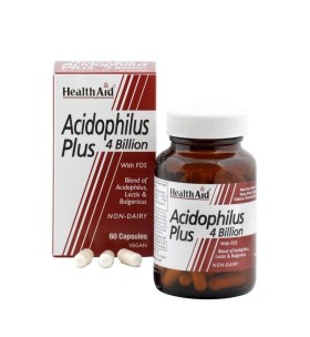 HEALTH AID Acidophilus Plus 4 Billion With FOS, Συμπλήρωμα Διατροφής για Καλή Υγεία του Πεπτικού Συστήματος  - 60caps