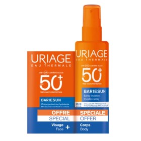URIAGE Promo Bariesun Invisible Scented Spf50+ Dry Touch Spray, Διάφανο Αντηλιακό Spray Προσώπου & Σώματος -200ml & ΔΩΡΟ Moisturizing Spf50+ Protective Cream, Αντηλιακή Κρέμα Προσώπου -50ml, 1σετ
