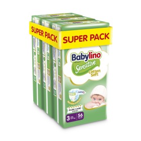 BABYLINO Sensitive Cotton Soft No3 4-9 Kg Super Pack, Πάνες με Απαλό Κάλυμμα με Βαμβάκι - 168τεμ (3X56)