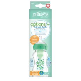 DR. BROWNS Natural Flow Options+ Plastic Baby Bottle, Μπιμπερό Πλαστικό Κατά των Κολικών με Φαρδύ Λαιμό 270ml, 0m+, Πράσινο - 1τεμ