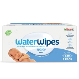WATERWIPES 100% Plastic-Free Baby Wipes, Άοσμα Μωρομάντηλα με 99.9% Νερό - 9 x 60τεμ