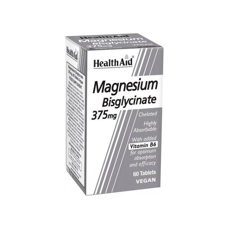 HEALTH AID Magnesium Bisglycinate 375mg, Μαγνήσιο Δισγλυκινικό & Βιταμίνη Β6 - 60tabs